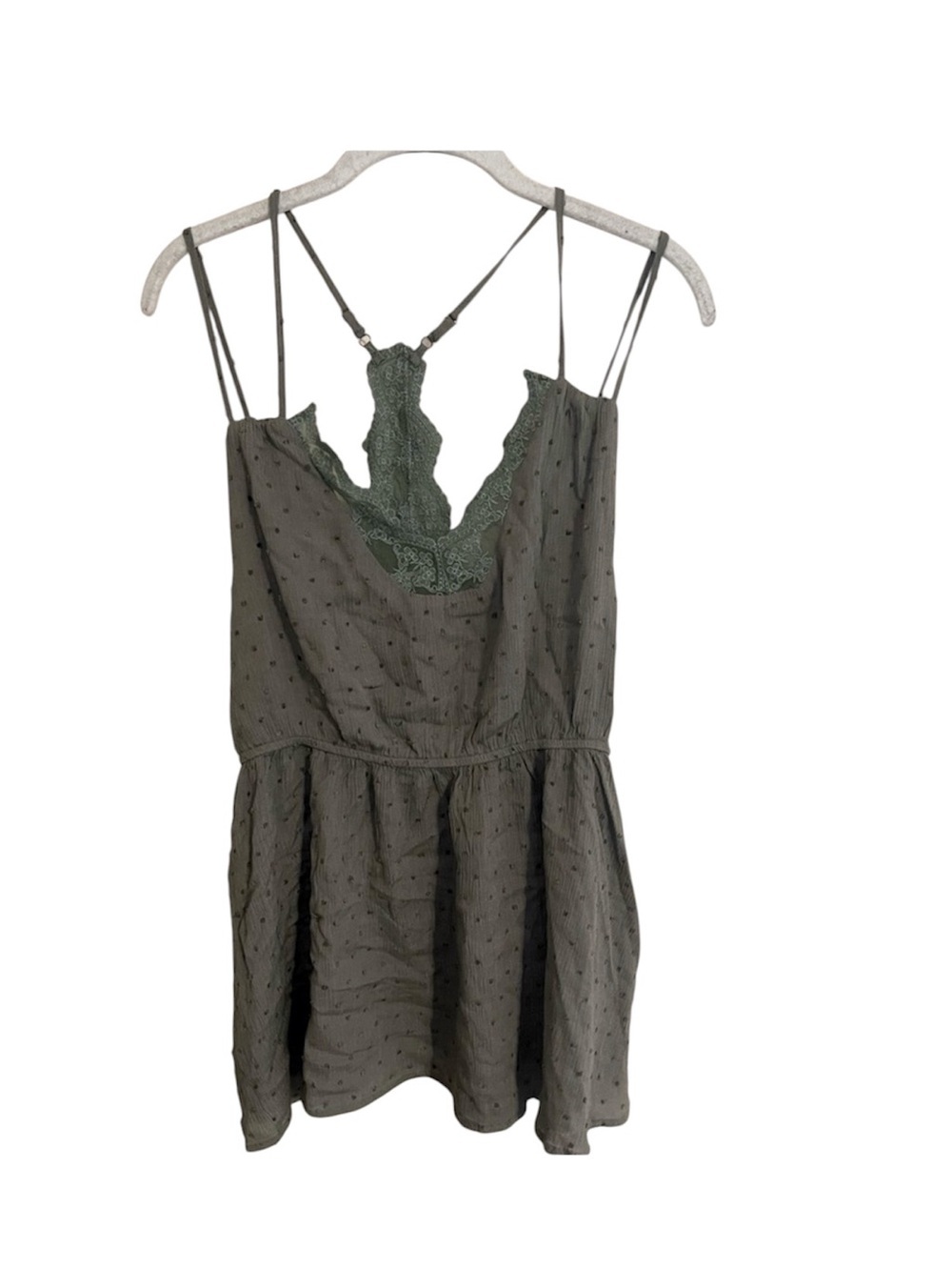 Kori Spaghetti strap army green tank with adjustable straps.  Size M